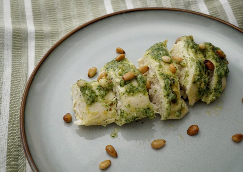 Super tender chicken breast with pesto