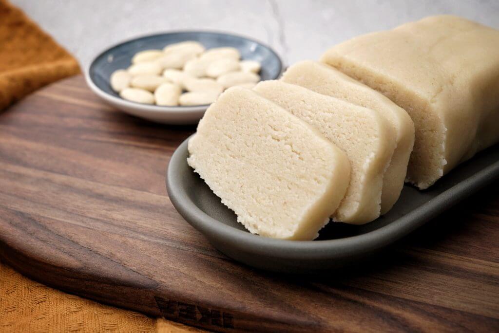 vegan marzipan served on a plate.