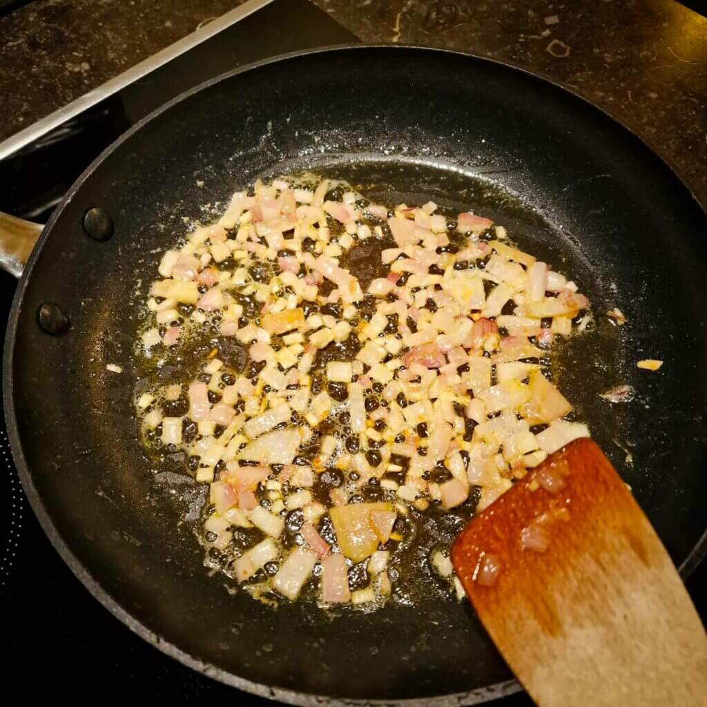 Sauteed onions in pan